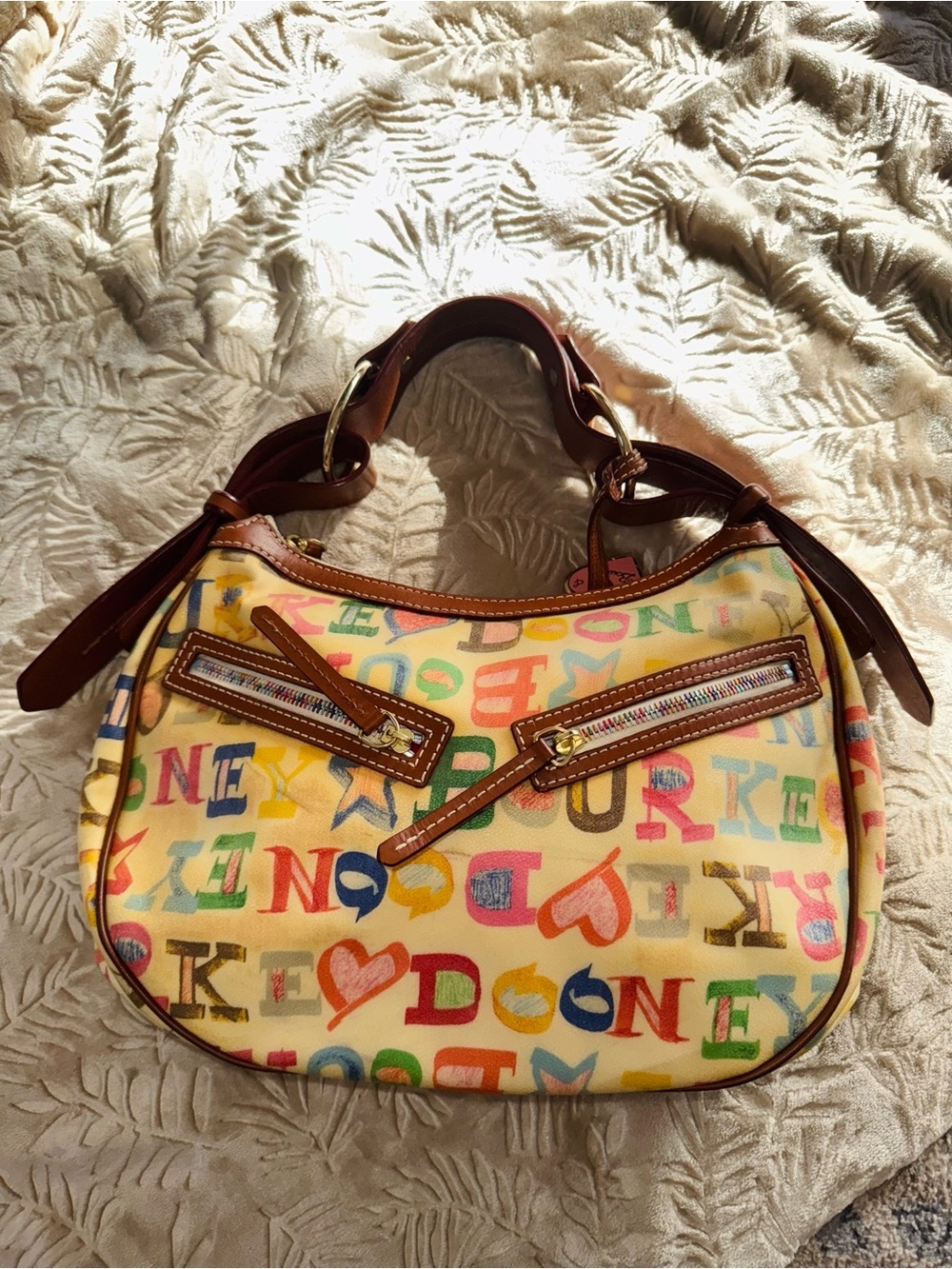Dooney & Bourke Multicolor Logo Shoulder Bag with Brown Trim